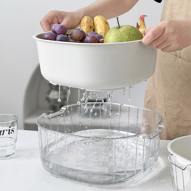 双层洗菜盆沥水篮客厅家用水果盘厨房淘菜洗水果滤水篮子2023新款