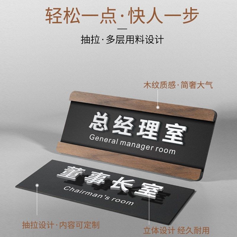 办公室门牌亚克力可替换抽拉标识牌学校仓库公司创意立体字科室牌