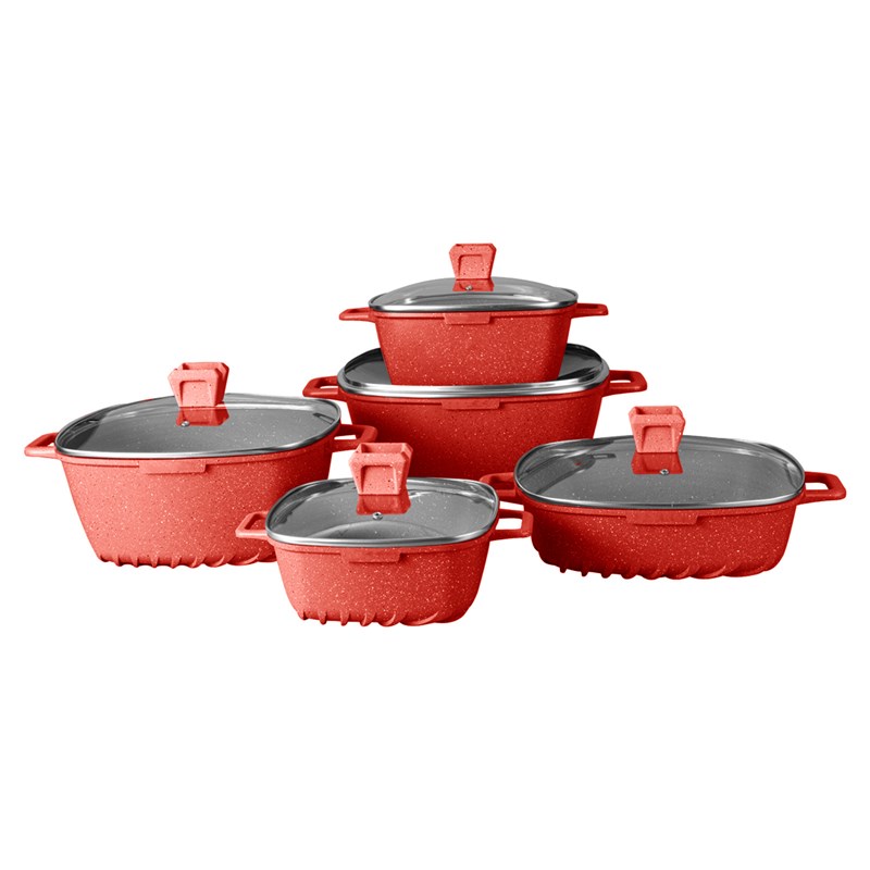 royal dessini10件套方形压铸铝汤锅家用烹饪锅不粘锅套装pot