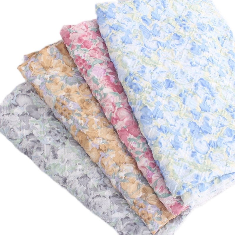 新款夏季泡泡印花雪纺布料法式复古碎花小个子一字短袖娃娃衫面料