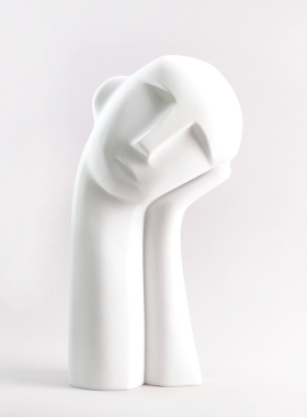 现代极简约欧式白色人物托腮人像雕塑摆件样板房家居软装饰品摆设