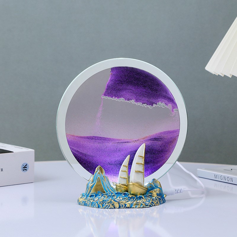 跨境工厂直销玻璃3d流沙画创意小夜灯动态沙漏立体桌面摆件装饰品