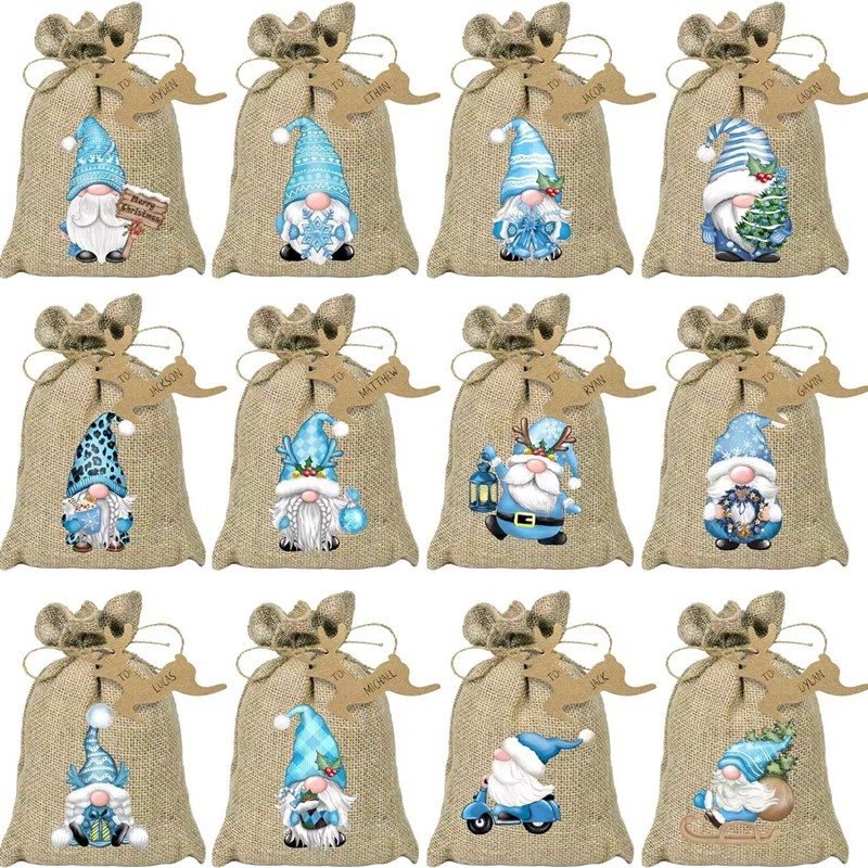 跨境热卖圣诞麻布袋礼品套装亚麻布抽绳束口袋棉麻礼品袋现货