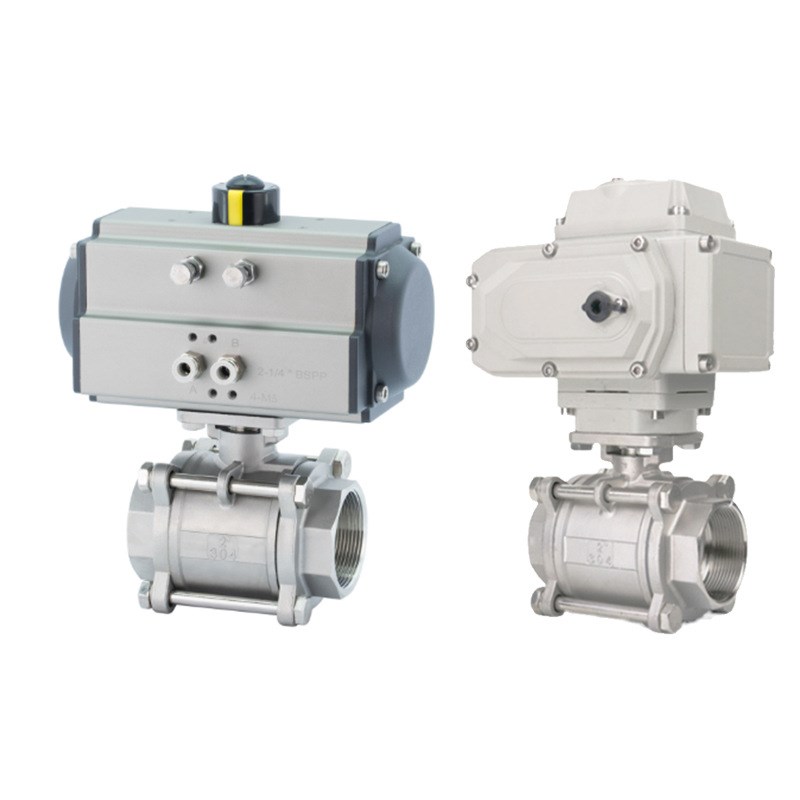 AOBL电动/气动执行器丝扣球阀304/PTFE材质AC220V开关阀门DN15 20