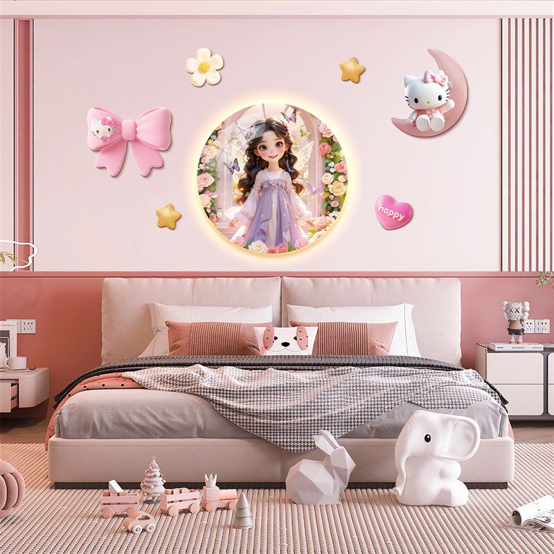 儿童房装饰画女孩卧室床头背景墙挂画公主房间布置可爱Y卡通壁灯