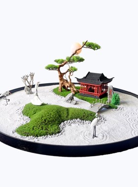 新中式桌面苏州园林装饰 酒店旋转圆桌景观摆台P 玄关桌花会议摆