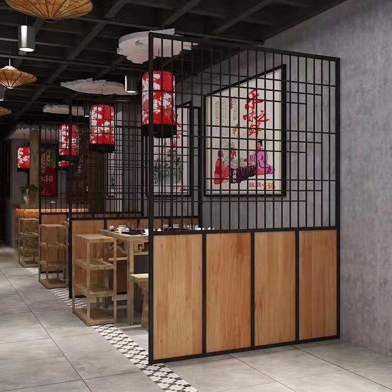 定制中式铁艺f简约大气风网格隔断墙屏风镂空客厅餐厅酒吧玄关吊