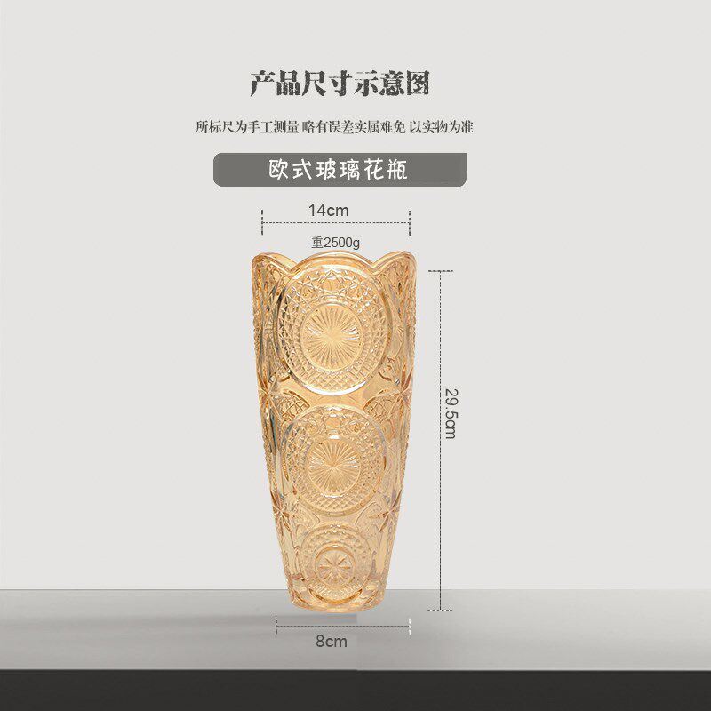特大号花瓶简约玻璃透明落地摆件客厅餐桌水竹R富贵竹干花插花宽