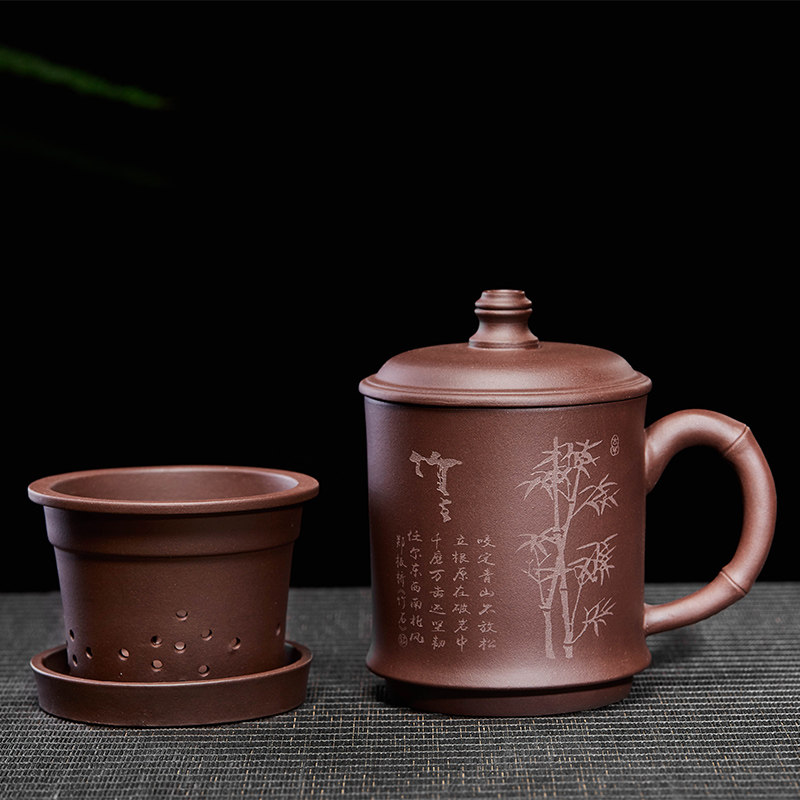 宜兴紫砂杯内g胆过滤茶水分离泡茶壶杯男士办公带盖杯陶瓷杯子茶