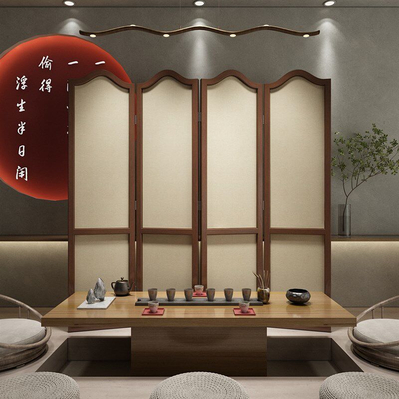 屏风客厅简约实木藤编隔断现代酒店卧室家用遮挡玄关W移动折叠折