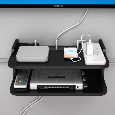 路由器置物架wifi收纳盒支架放置架电视机顶盒墙上免打孔墙壁托架