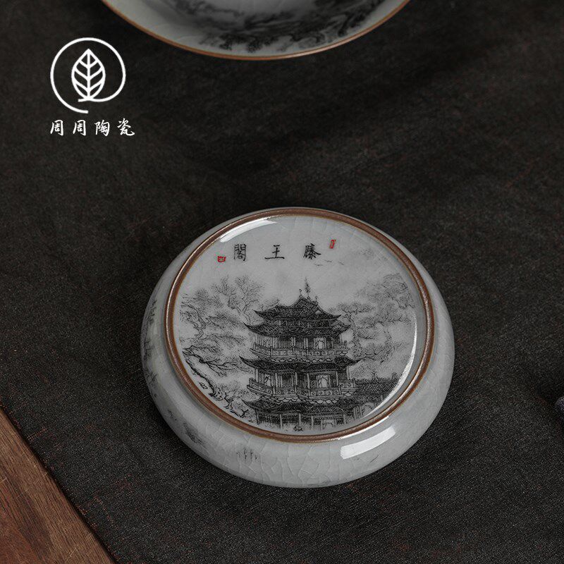 景德镇陶泥滕王阁盖置杯垫老陶泥可养茶托壶承养壶垫家用功夫茶具
