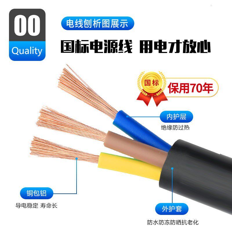 德国进口国标2芯电缆线3芯1.5 2.5 4平方rvv户外家用工程软延长护