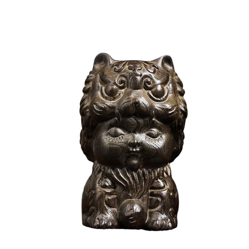 天然金丝楠木实木雕刻吉虎娃娃手y把件桌面小摆件家居装饰品工艺