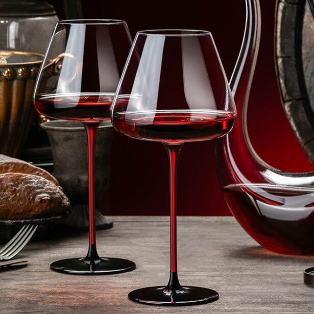 黑领结水晶玻璃红酒杯家用超高修长美腿大号红R杆黑脚高脚杯勃艮