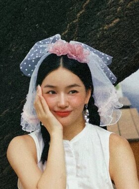 头纱头饰超仙森系韩式短款花边新娘结婚登记领证求婚头纱旅拍造型