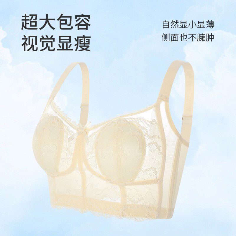 大胸显小内衣女全罩杯薄款收副乳防下垂调I整型大尺码蕾丝小可爱