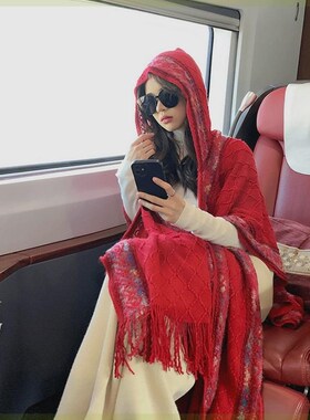 带帽披肩女新款旅游彩色波点外搭针织衫旅游拍照民族风披风斗篷跨