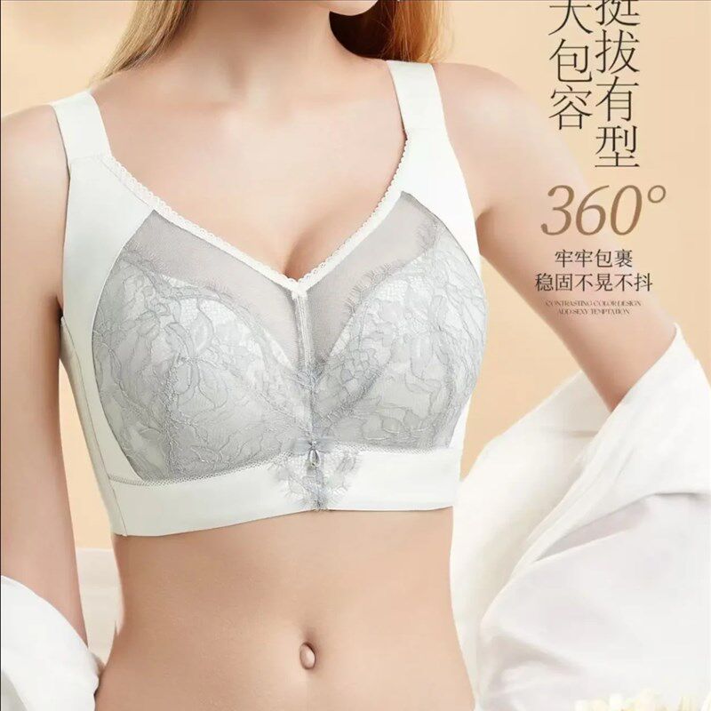 新款无痕大妈内衣女超薄蕾丝大胸C显小收副乳防下垂全包调整型内