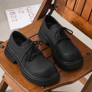 皮鞋男款秋冬加绒商务休闲鞋2023新款大头工O装鞋厚底低帮马丁靴