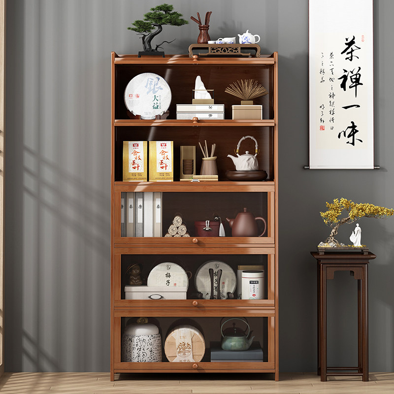 博古架实木中式茶架子茶具茶w柜置物架茶叶茶货架展示柜小型收纳