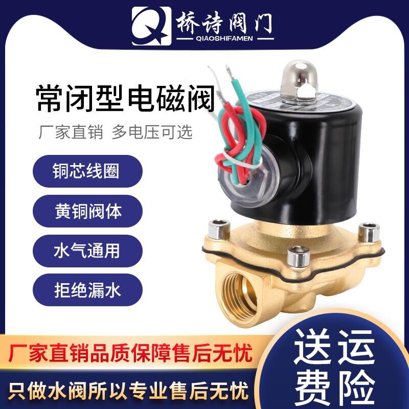 2W-160-15常闭全铜电磁阀DC24V放水阀排气阀G1/2水开关DN15AC220V