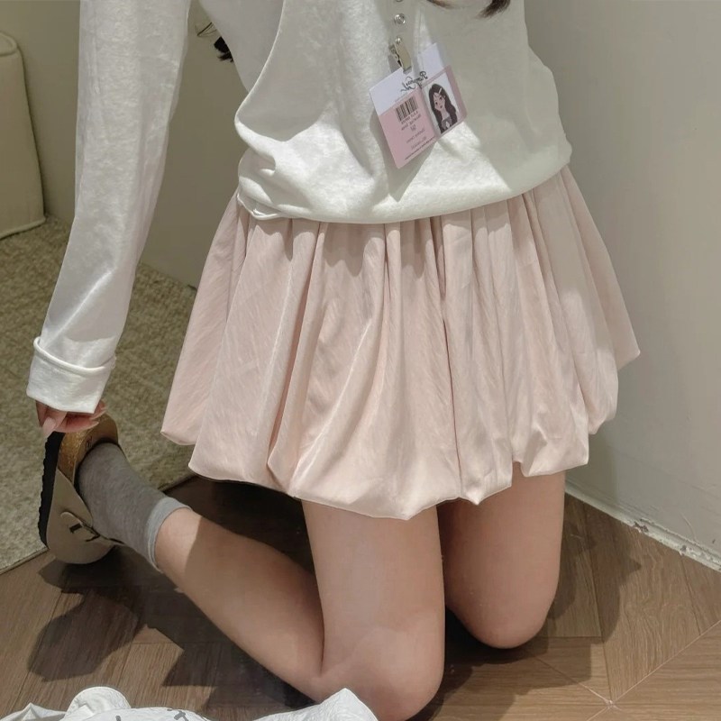 粉色花苞短裤女夏季高腰a字蓬蓬裙小个子南瓜裤防走光冰丝半身裙