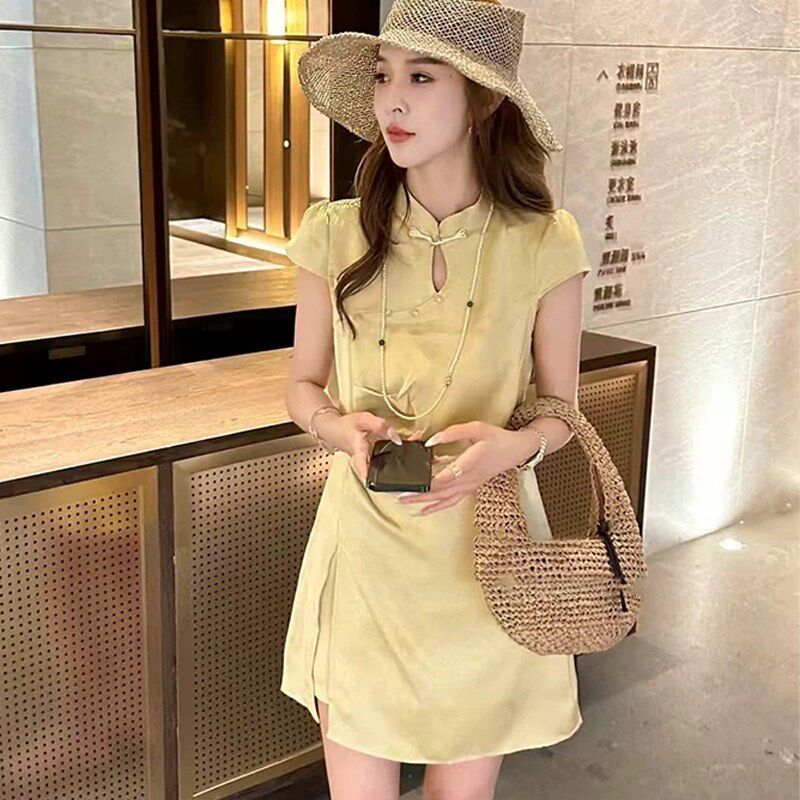 改良旗袍女短款2025夏季新款新中式国风连衣裙显瘦洋气短裤两件套