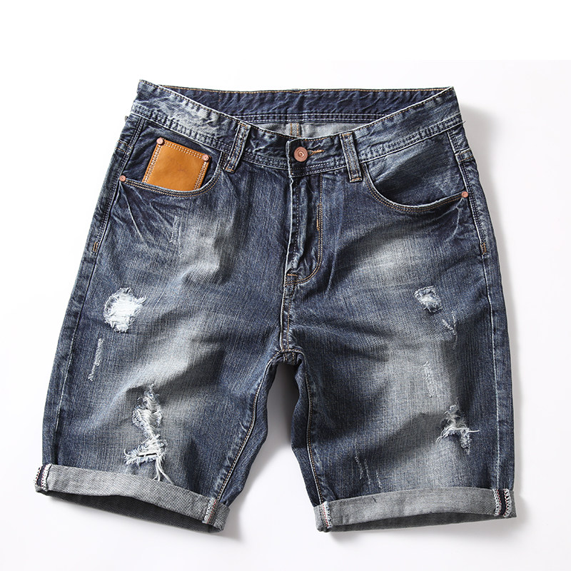 夏季破洞牛仔短裤男宽松加肥加大码胖子大号五分马裤潮5分中裤薄