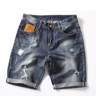 潮5分中裤 夏季 胖子大号五分马裤 男宽松加肥加大码 薄 破洞牛仔短裤