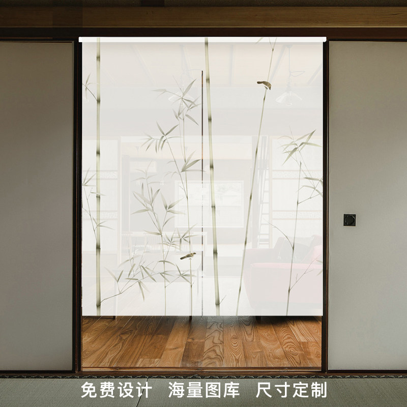 现代中式门帘隔断帘家用半透明透景帘子卧室厨房卫生间免打孔布帘