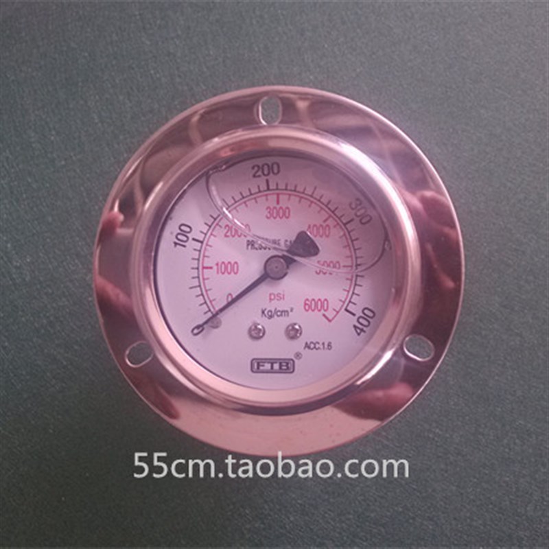 FTB不锈钢注塑机防震压力表60mm轴向耐震油压表0-400KG压力计1/4P