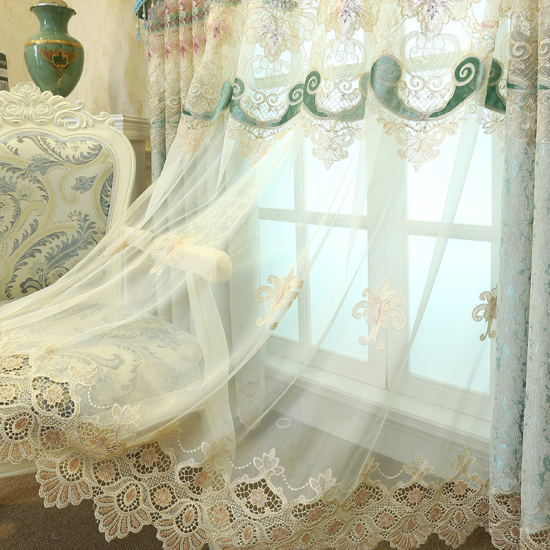 清新田园雪尼尔面料水溶镂空绣花窗帘布定成品客厅飘窗挂钩加工