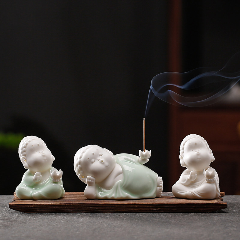 创意陶瓷人物小佛像线香插檀香沉香香薰炉家用室内茶道摆件装饰品
