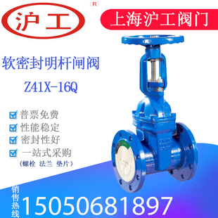 上海沪工 法兰明杆 软密封闸阀Z41X-16Q泵房 天津塘沽 瓦特斯阀门