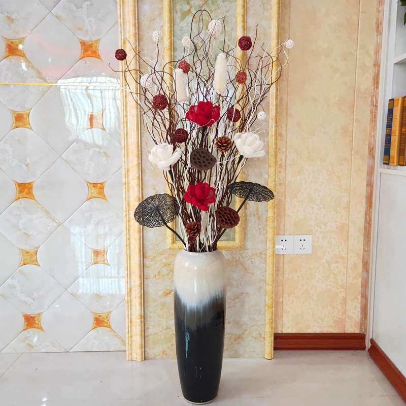 树枝装饰干花插花客厅玄关落地橱窗龙柳干枝陶瓷花瓶套装艺术摆件