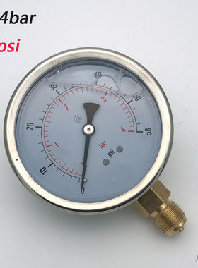 YN100径向充油耐震压力表0-4bar液压表58psi抗震表四分螺纹G1/2B