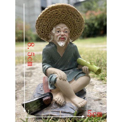 diydiy假山盆花观缸造景树脂人物小摆件渔夫钓鱼姜太公坐翁装饰微