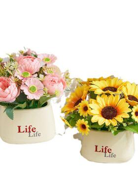 假花仿真花摆设餐桌花艺摆件向日葵仿生花装饰塑料插花束客厅干花