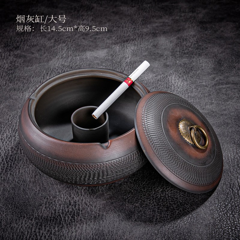 紫陶烟灰缸 大号家用雪茄烟灰缸办公室用带盖方便 可定 制LOGO