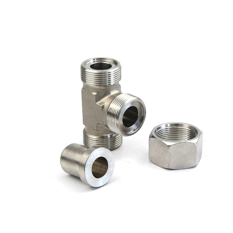 304不锈钢平面密封焊接式三通接头 对焊活接高压油管接头JB/T972