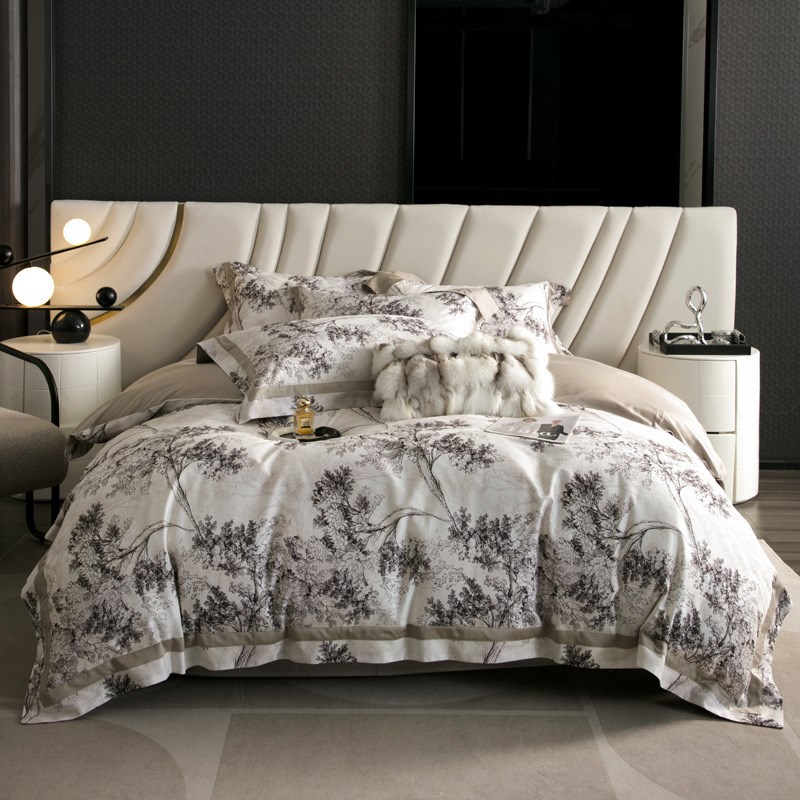 两只羊天丝棉磨毛床单四件套复古轻奢数码印花被套床上用品