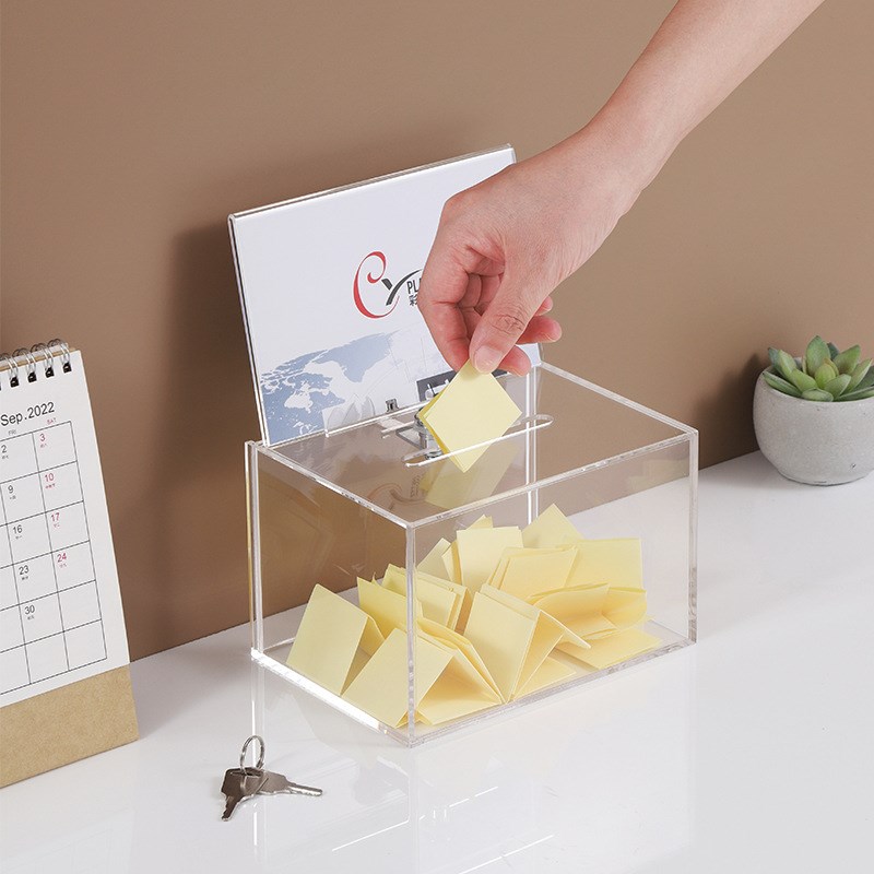 跨境亚克力捐款爱心箱功德乐捐意见箱投票选举箱透明黑色小号带锁