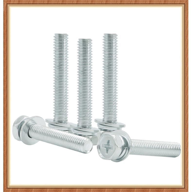 白VSA锌六角十字凹穴三组螺丝4M5M6平M8外M六角十字槽垫弹垫组合