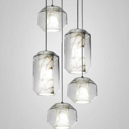 YMR后现代吊灯简约时尚厅入户玄床吊灯单头头创意玻璃真云餐石吊