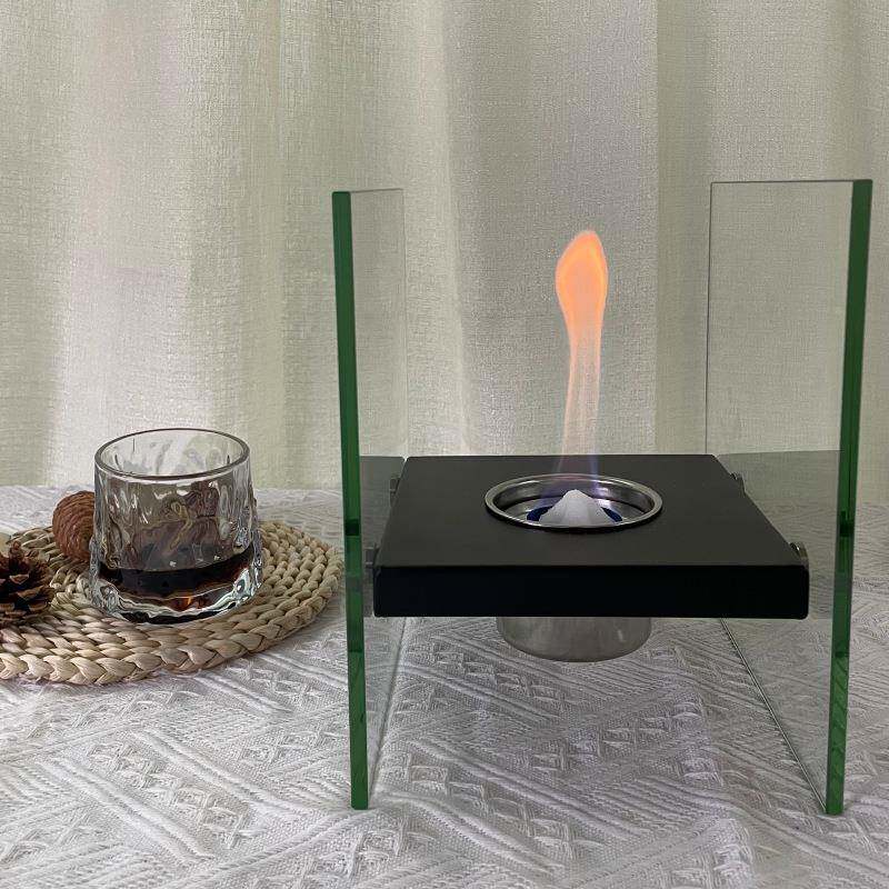 热卖BZX桌面装饰摆件酒精真壁炉火金小玻璃无烟型迷你属取暖炉子