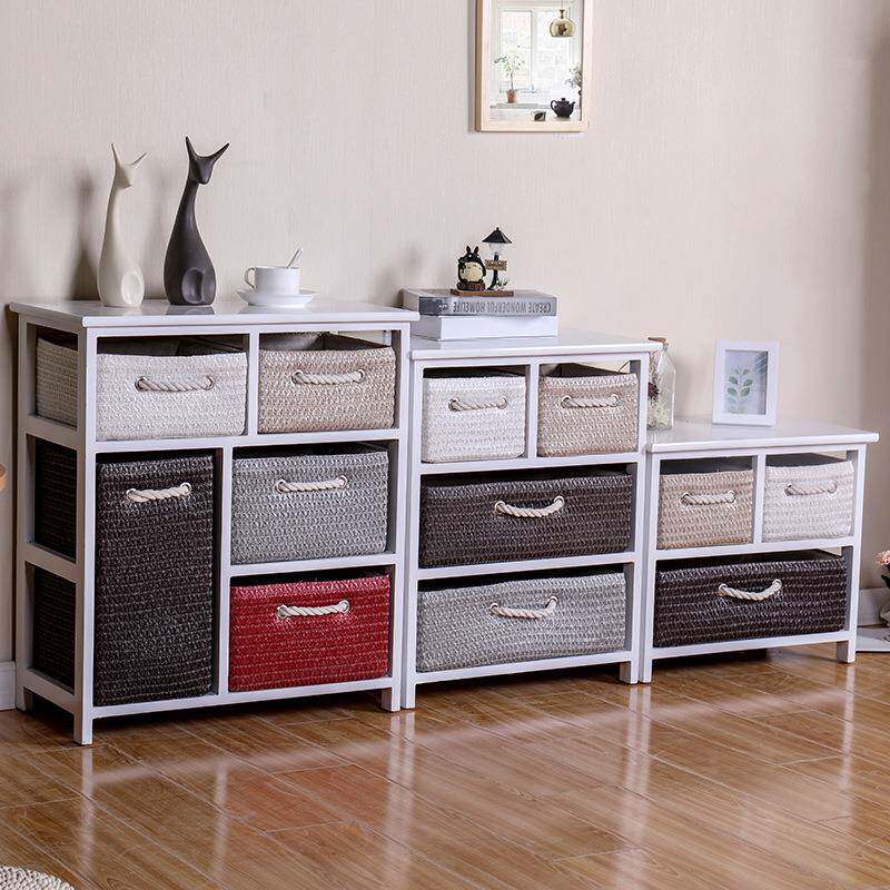 卧室收抽纳柜子实床柜小型简木易藤编屉式电视柜整IPH理夹缝边置