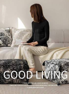 法式黑墨白蒲杨梅树坐墩中式水提花矮凳团懒沙发客厅地人毯97777