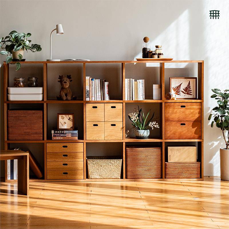 7T置无即所日式自由合书架有组落地儿童客厅收纳实木格子物KJG卧