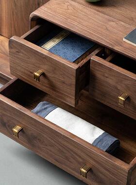 美北黑桃实木新中式衣帽架胡带镜旋转落OWD多地试衣镜功能收纳挂